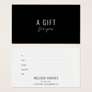 Cartes De Visite Certificat Cadeau Simple Élégant Noir et Blanc
