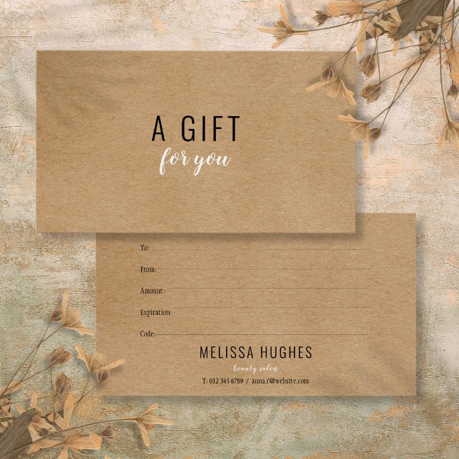 Cartes De Visite Certificat-cadeau simple moderne rustique Kraft (Simple Modern Rustic Kraft Gift Certificate)