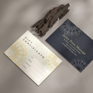 Cartes De Visite Certificat Cadeau Studio YOGA Mandala Fleurs Or