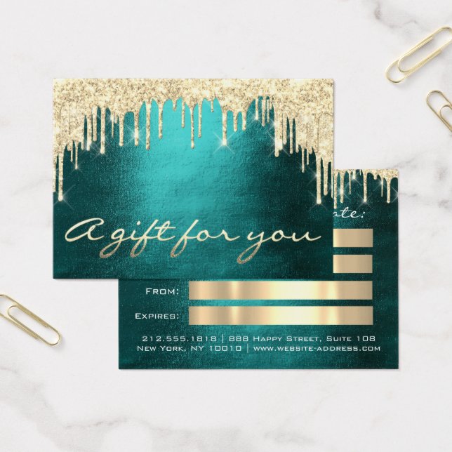 Cartes De Visite Certificat cadeau Turquoise Gold DripEyelash cheve (Bureau)