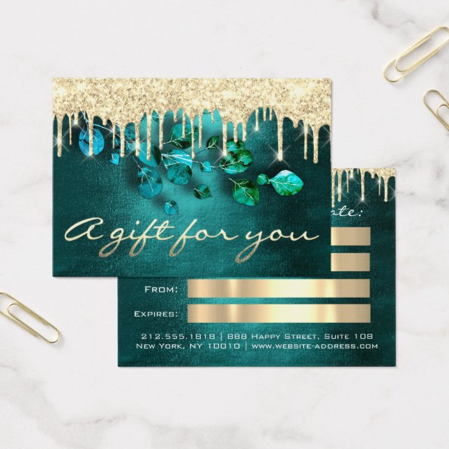 Cartes De Visite Certificat cadeau Turquoises gouttes de maquillage (Bureau)