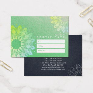 Cartes De Visite Certificat cadeau YOGA Studio Gold Mandala Fleurs