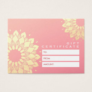 Cartes De Visite Certificat cadeau YOGA Studio Gold Mandala Fleurs