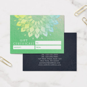 Cartes De Visite Certificat cadeau YOGA Studio Gold Mandala Fleurs