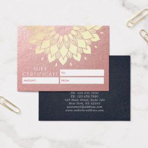 Cartes De Visite Certificat cadeau YOGA Studio Gold Mandala Fleurs