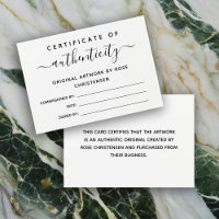 Certificat d'authenticité de script simple et chic