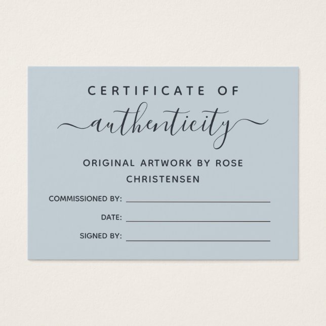 Cartes De Visite Certificat d'authenticité du script bleu ardoise (Devant)