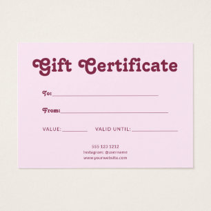 Cartes De Visite Certificat Rose Minimaliste Rétro Ludique