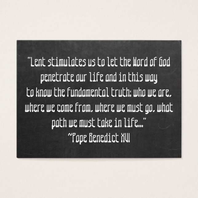Cartes De Visite Chalkboard Lent Signifiant Pape Benoît XVI Pâques (Devant)