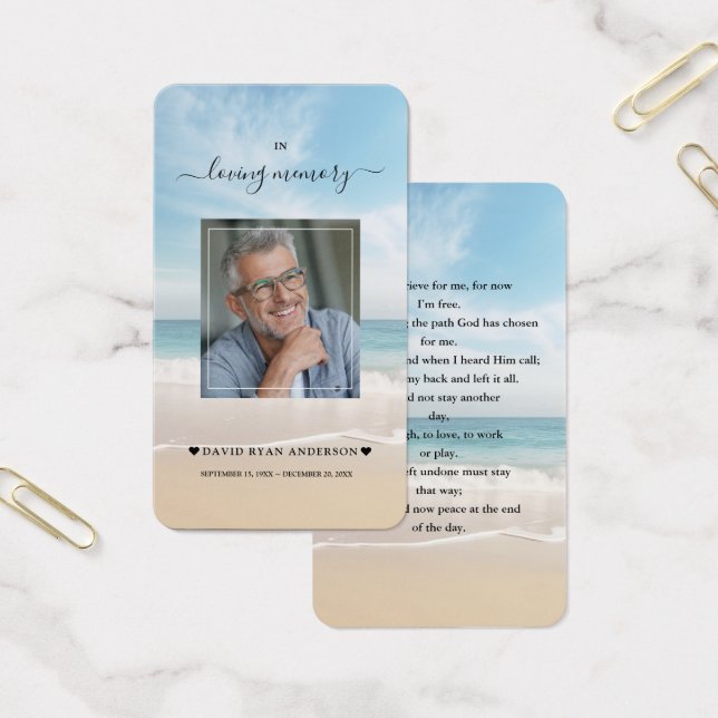 Cartes De Visite Charme Ocean Beach Vue Photo Prière funéraire (Bureau)