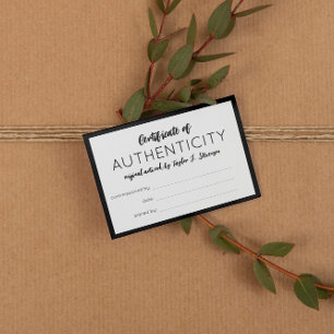 Cartes De Visite Charming Black Mini certificat d'authenticité