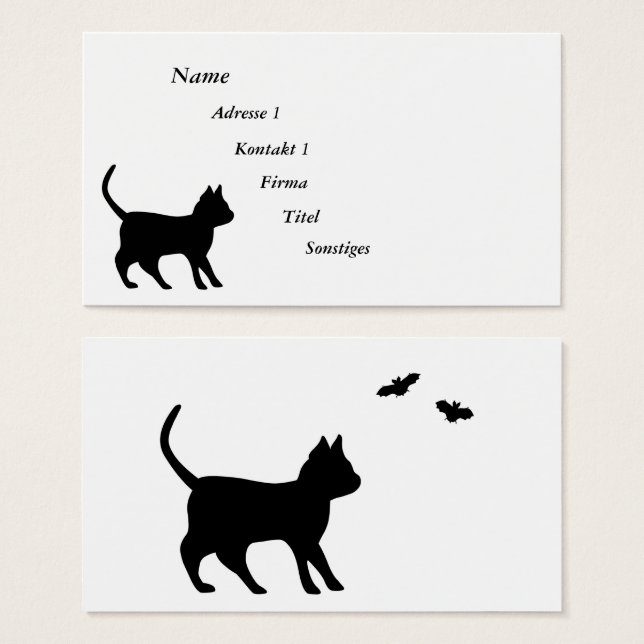 Cartes De Visite Chat noir avec chauve-souris (Devant & derrière)