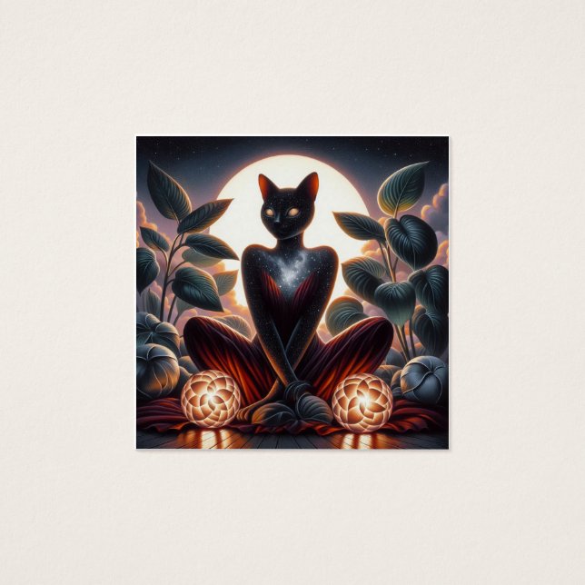Cartes De Visite Chat noir cosmique aux yeux brillants Surreal numé (Devant)