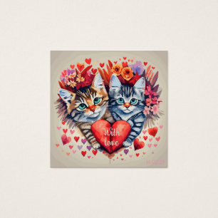 Cartes De Visite Chats aquarelle au coeur