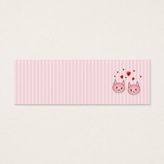 Cartes De Visite Chats roses mignons, aux Coeurs d'Amour Rouge.
