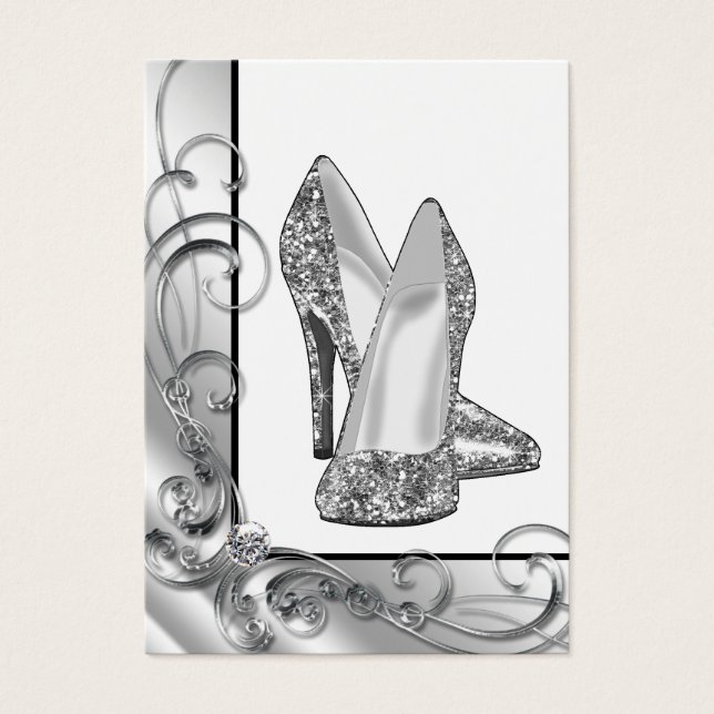 Cartes De Visite Chaussure haute talon Parties scintillant argent (Devant)