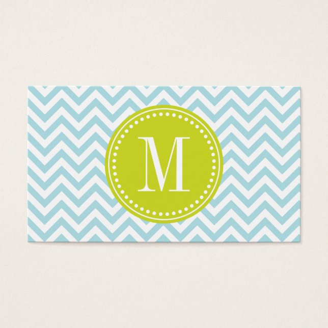 Cartes De Visite Chevron bleu clair Zigzag Monogramme personnalisé (Devant)