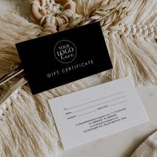 Cartes De Visite Chic Black Business Logo Certificat cadeau