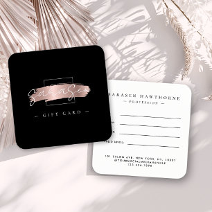 Cartes De Visite Chic Brush Stroke Rose Gold Black certificat cadea