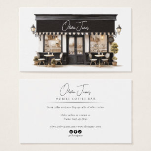 Cartes De Visite Chic Café Boulangerie Parisien Noir & Blanc