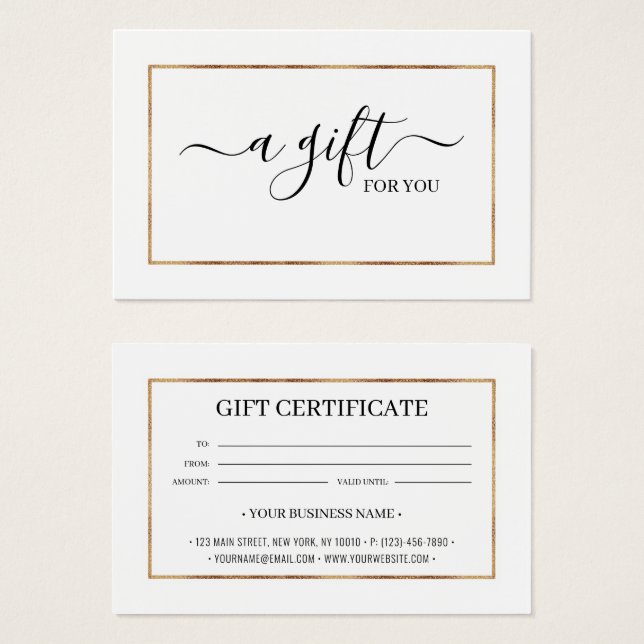 Cartes De Visite Chic Gold Glitter Frame Gift Certificate Card (Devant & derrière)