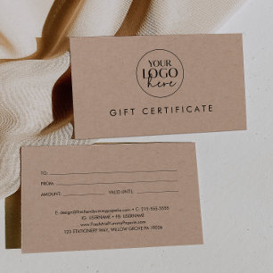 Cartes De Visite Chic Kraft Papier Business Logo Certificat cadeau