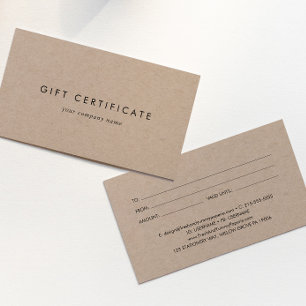 Cartes De Visite Chic Kraft papier certificat cadeau d'entreprise