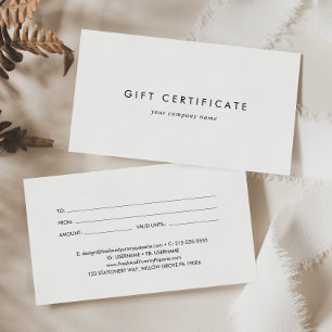 Cartes De Visite Chic Typographie Certificat cadeau d'entreprise