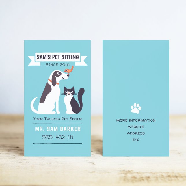 Cartes De Visite Chien, Chat et Oiseau Services pour animaux de com (Créateur téléchargé)