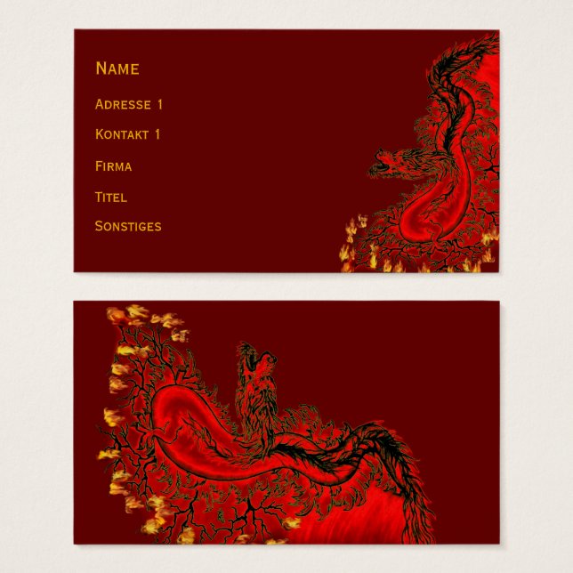 Cartes De Visite Chine Dragon rouge et or design (Devant & derrière)