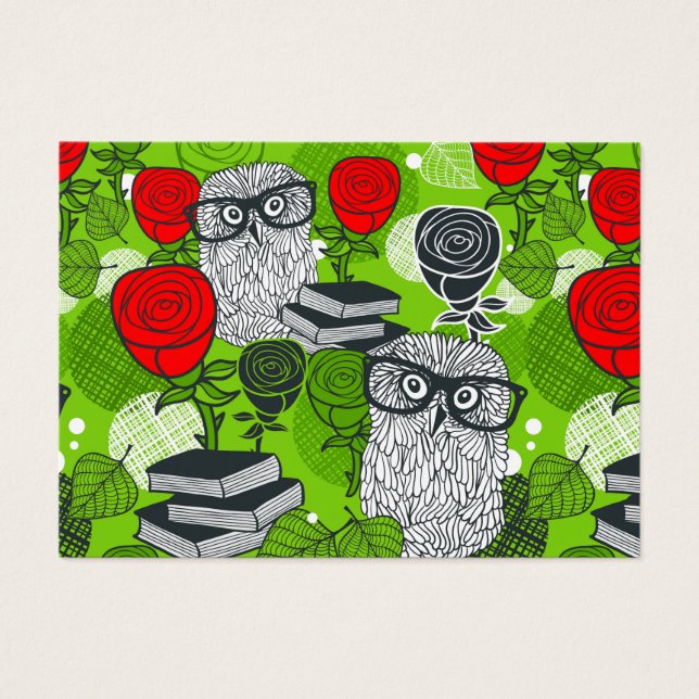 Cartes De Visite Chouette en roses rouges (Devant)