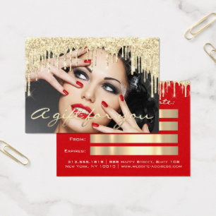 Cartes De Visite Christmas Beauté Salon Gold Certificat cadeau Roug