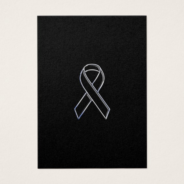Cartes De Visite Chrome Style Black Ribbon Awareness (Devant)