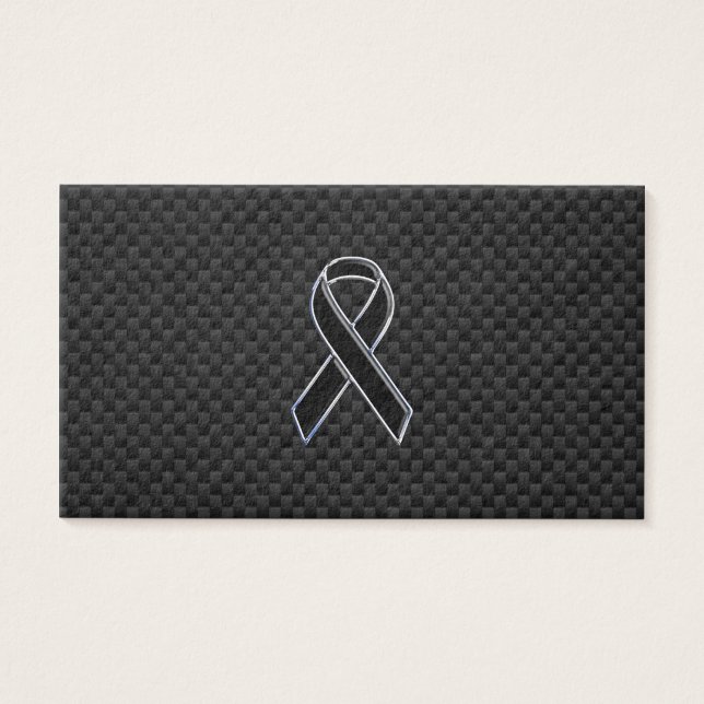 Cartes De Visite Chrome Style Black Ribbon Awareness Carbon Fiber (Devant)