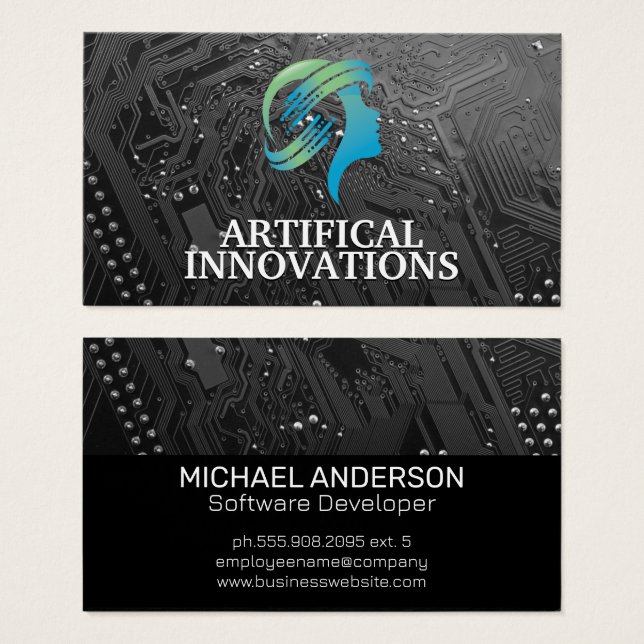 Cartes De Visite Circuit Board | Logo de Human Tech (Devant & derrière)