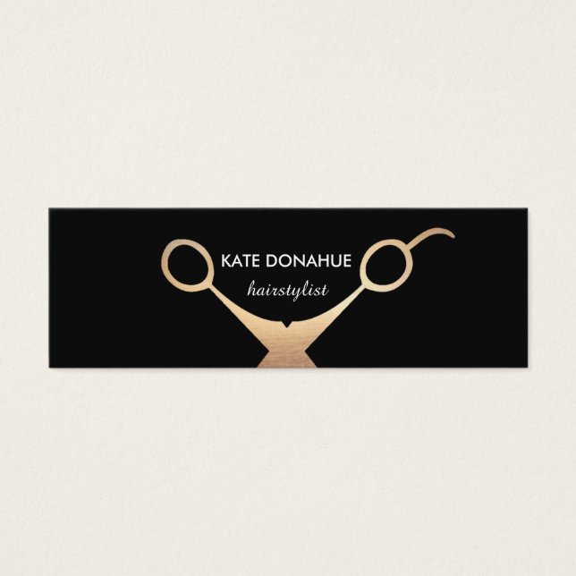 Cartes De Visite Ciseaux d'or Salon des cheveux noirs Rendez-vous (Devant)