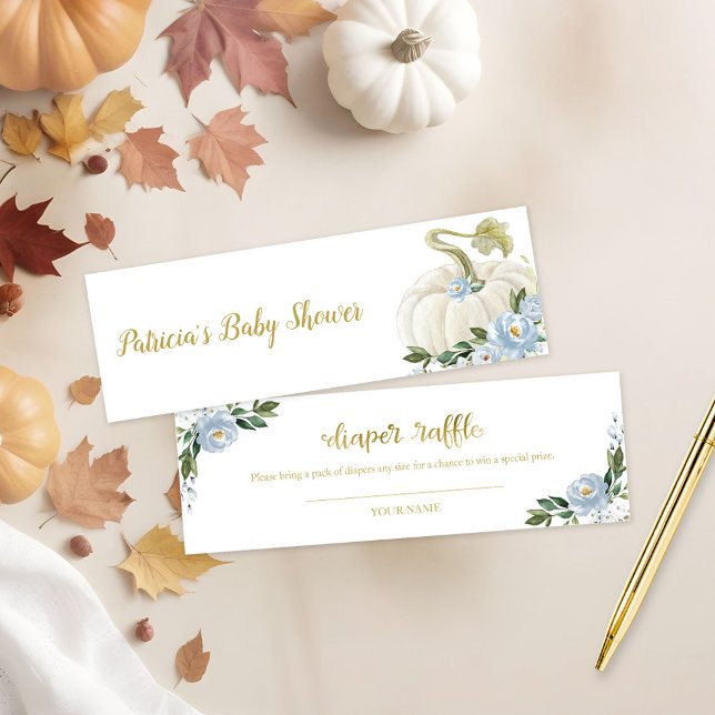 Cartes De Visite Citrouille Floral Bleu Chute Baby shower Déchets R (Créateur téléchargé)