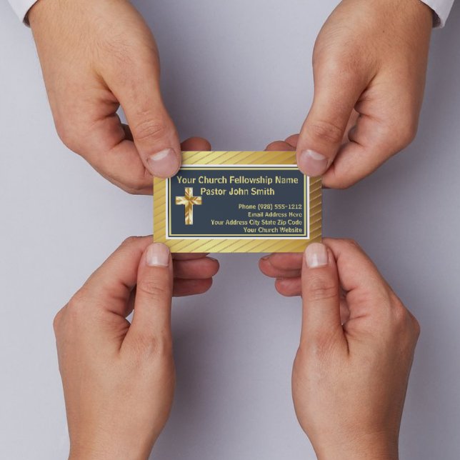 Cartes de visite classe or et marine pour pasteur  (The foil details are simulated in the artwork. No actual foil will be used in making this product.)