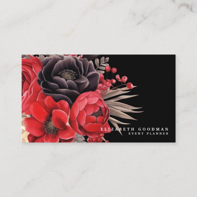 Cartes de visite classiques rouges florales noires (Devant)