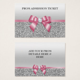Cartes De Visite Classy Pink Bow & Silver Parties scintillant Prom
