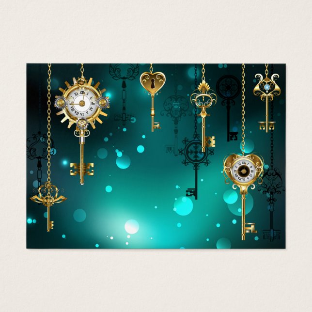 Cartes De Visite Clés squelettes antiques sur fond vert (Devant)