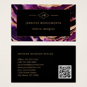 Cartes De Visite Code QR Abstrait professionnel moderne violet noir