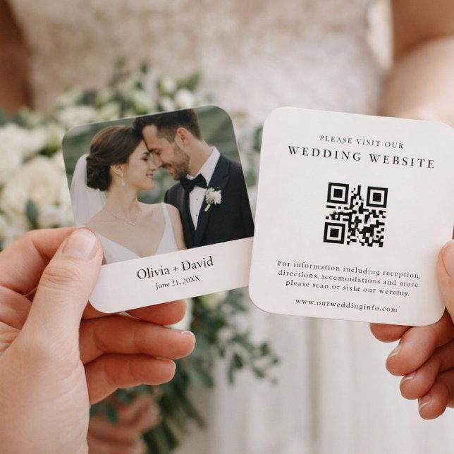 Cartes De Visite Code QR d'Annonce de Site Web de Mariage Minimalis (Wedding website QR card with couple photo for elegant invitation suites)