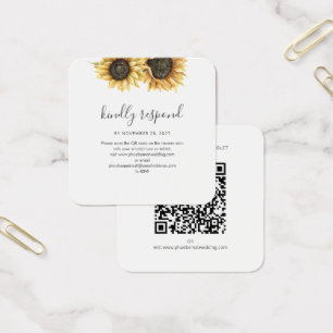 Cartes De Visite Code QR du site Web de mariage Sunflower pour RSVP