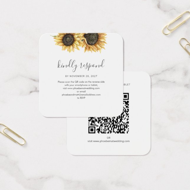 Cartes De Visite Code QR du site Web de mariage Sunflower pour RSVP (Bureau)
