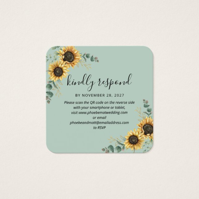 Cartes De Visite Code QR Éucalyptus Tournesol pour site web de mari (Devant)