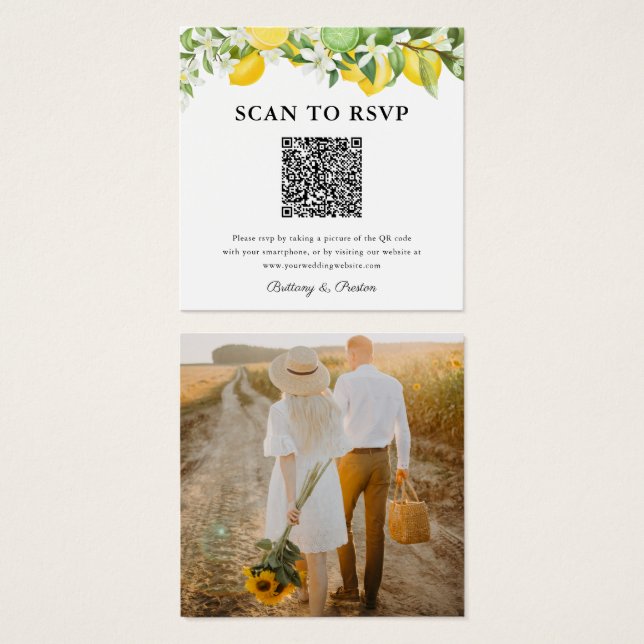 Cartes De Visite Code QR Lemon Limes Photo Réponse Mariage (Devant & derrière)