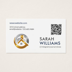 Cartes De Visite Code QR Logo de l'immobilier Gold