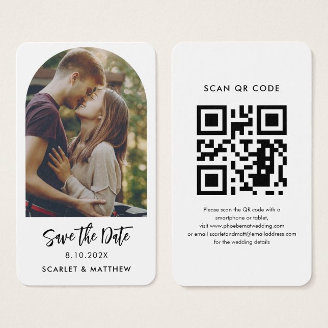 Cartes De Visite Code QR moderne Photo Mariage Website Enregistrer  (Devant & derrière)