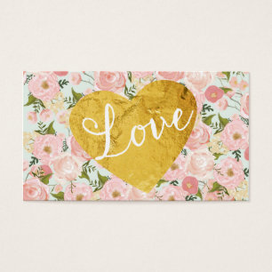 Cartes De Visite Coeur floral vintage d'amour d'or de pêche faux